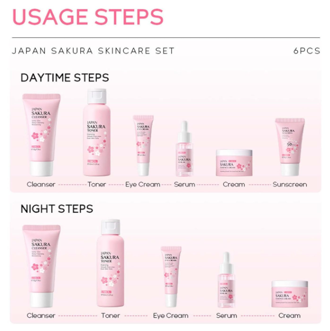 Thumbnail: 6pcs Sakura Face Skin care set deep cleansing moisturizing repairing anti-Aging