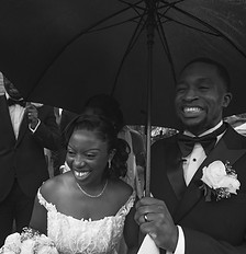 Married couple leaving church