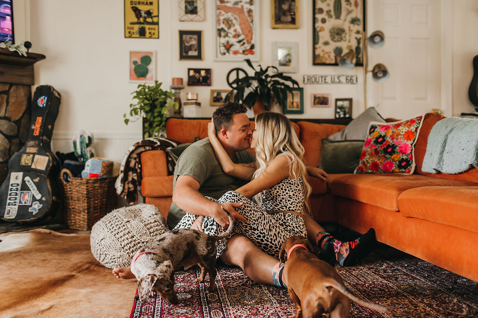 Annie, John, with some sweet pups snuggled up at home