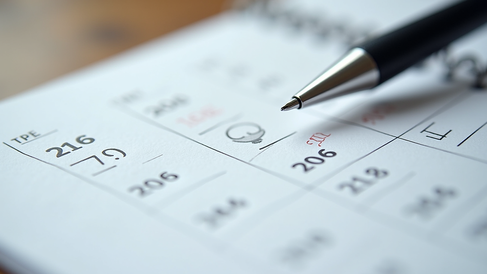 Close-up view of a calendar and a pen, symbolizing scheduling therapy sessions