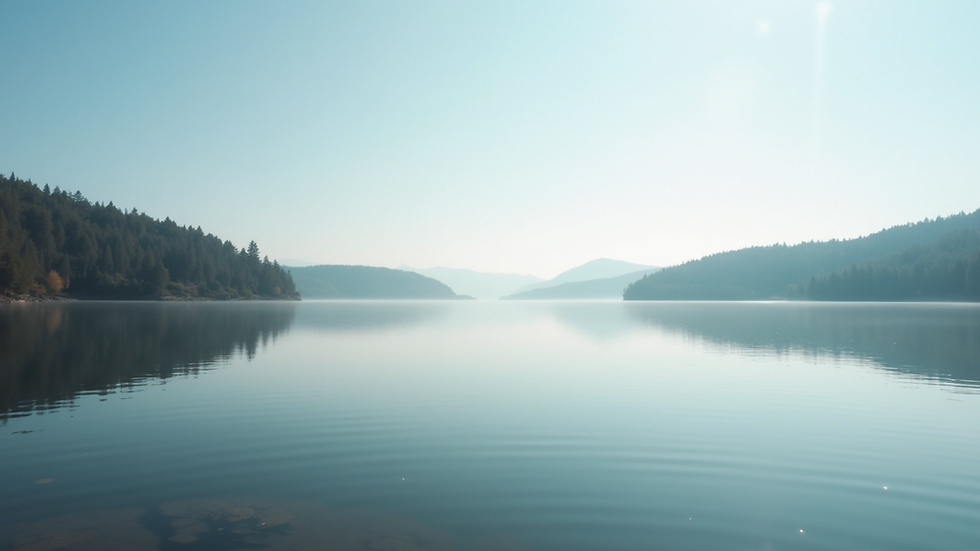 Eye-level view of a calm lake reflecting a clear sky