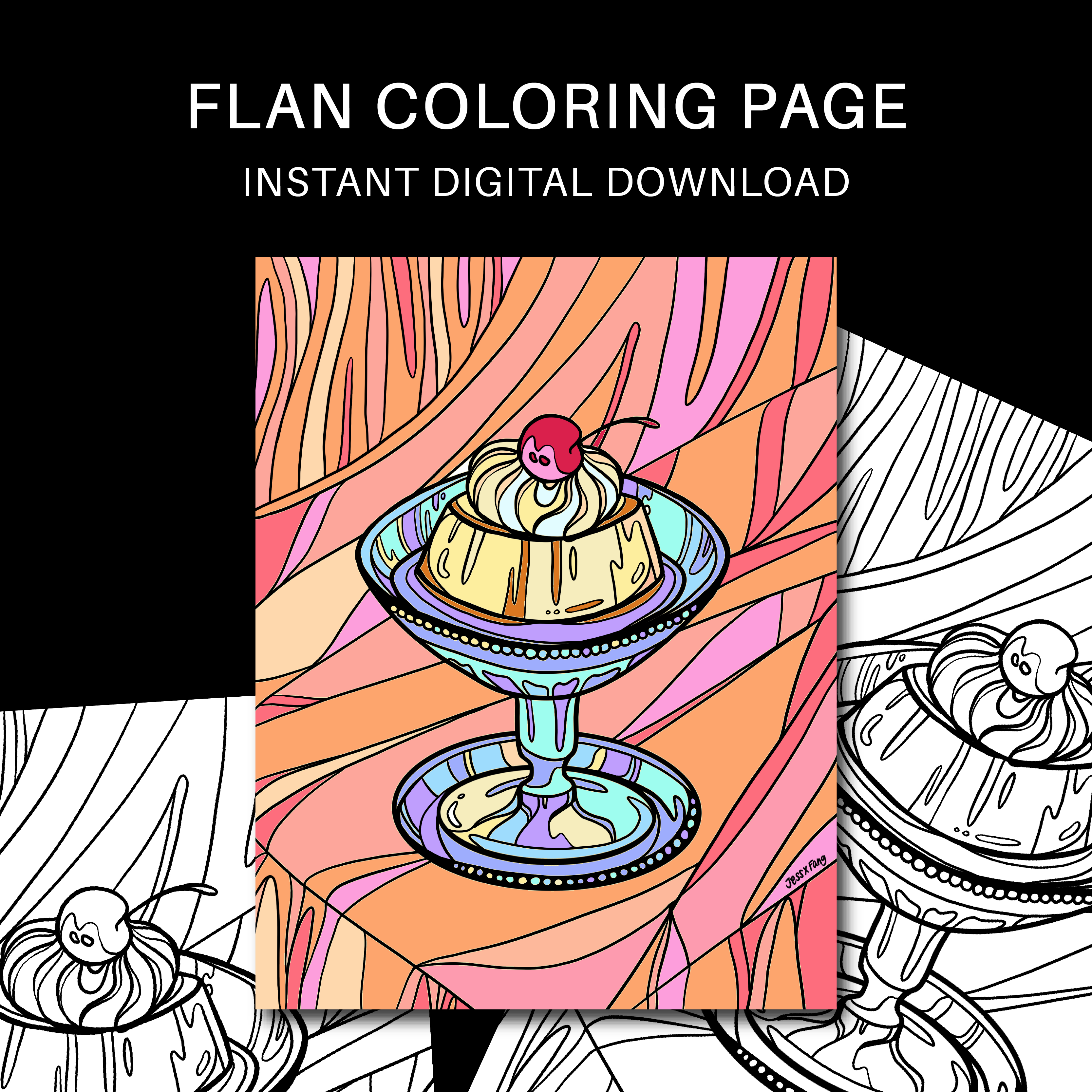 Flan Dessert Coloring Page | Digital File