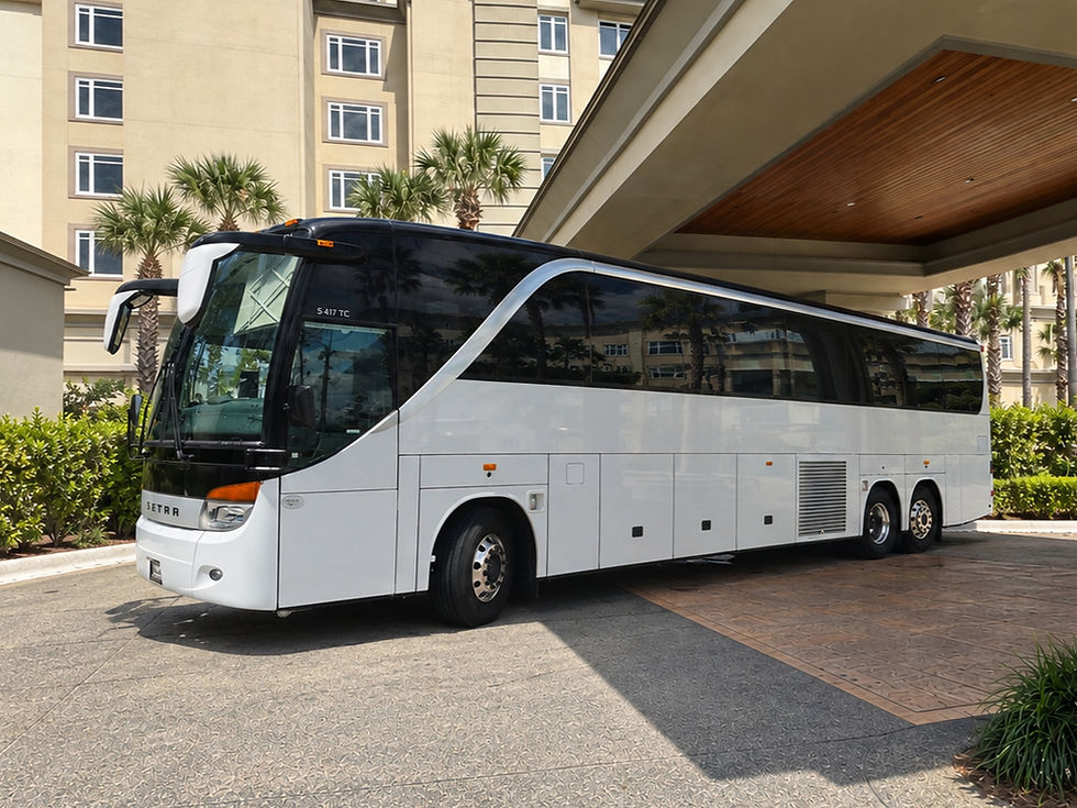 Luxury white motorcoach in a transportation fleet.