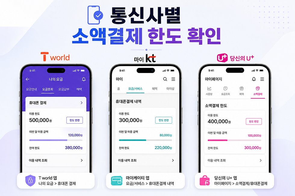 SKT KT LG U플러스 휴대폰 소액결제 한도 확인 방법