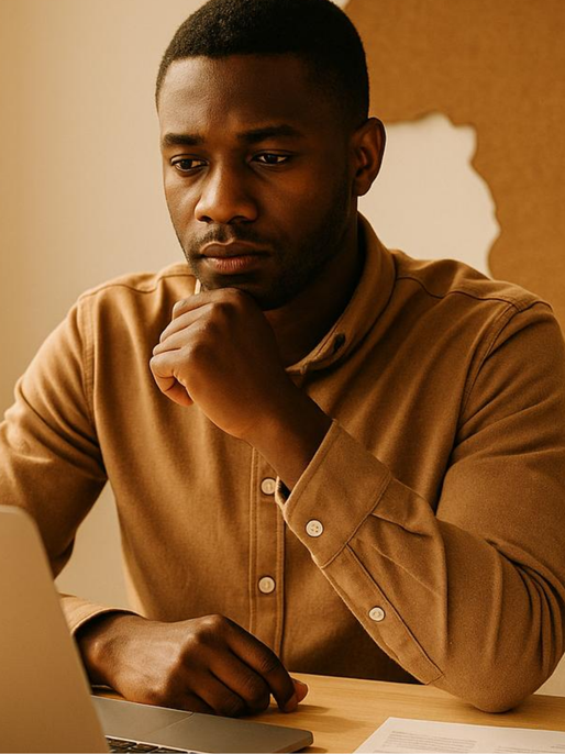 african ai looking at laptop seeking investment