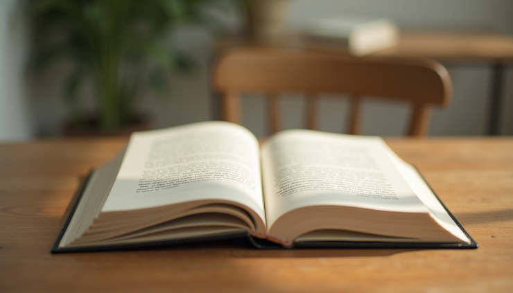 Eye-level view of a peaceful book cover titled Foundation Serenity on a wooden table
