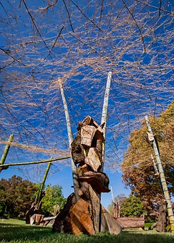 Sogetsu ikebana installation at Showa Kinen Park, Tokyo, using wood and bamboo sustainably