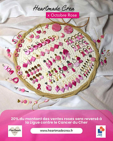 Soutien d'Heartmade Créa 20% du montant des ventes Octobre rose reversé à la Ligue contre le Cancer