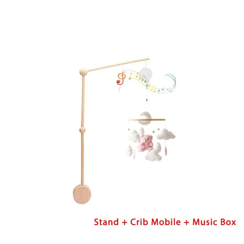 Wooden Crib Soft Felt Cartoon Bear Hanging Bracket Toy