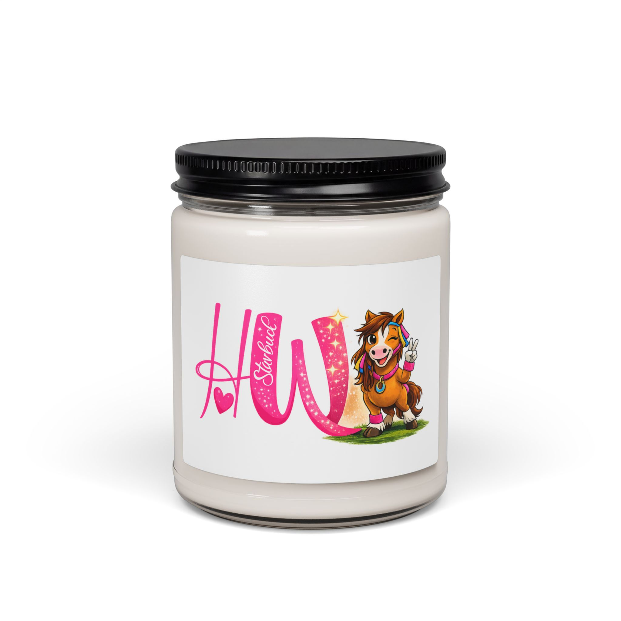 Soy Candle Scented (9 oz)— Cute HorseWyse Initials | Pink Script HW Pony Graphic
