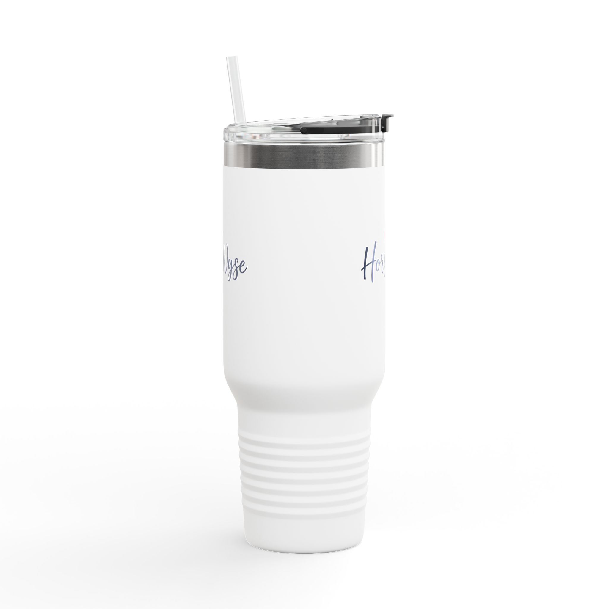 40oz Insulated TravelMug — Cute HorseWyse Initials | Pink Script HW Pony Graphic