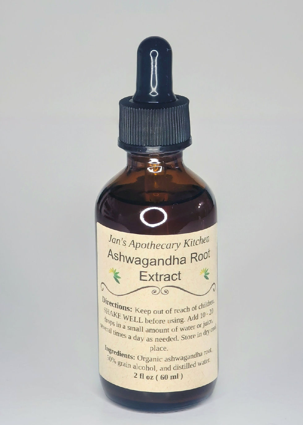 Ashwagandha extract in an amber bottle
