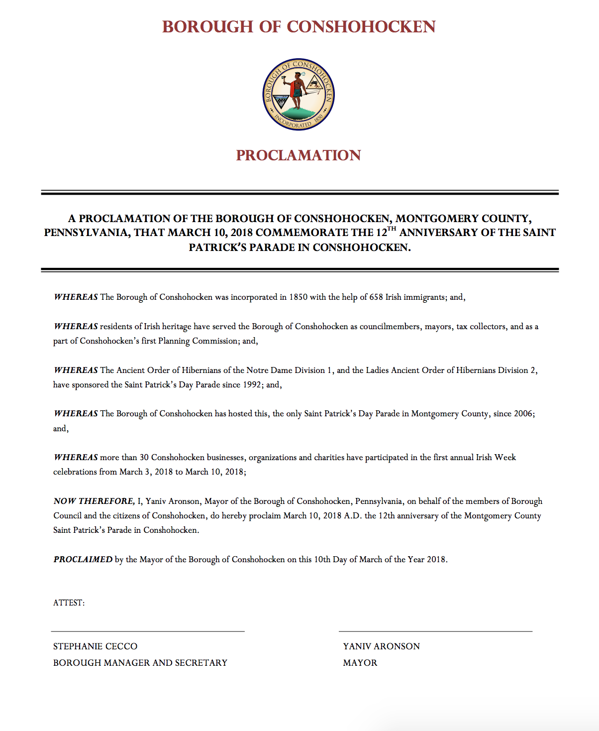 Parade Proclamation