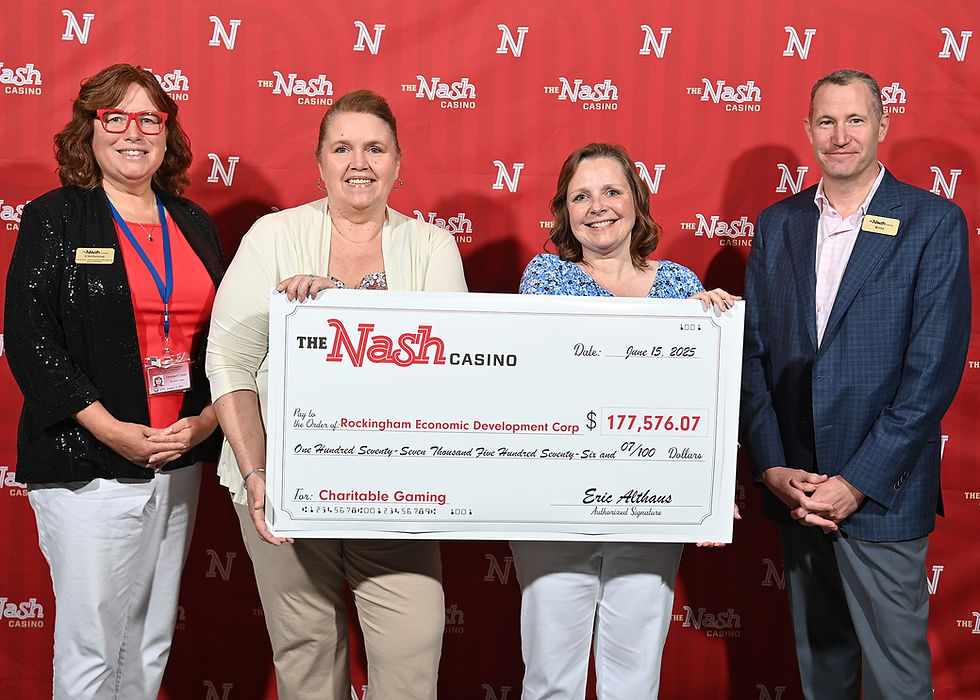 REDC Office Manager Angel Paradis and Accountant Karla Dillon accept The Nash Casino check.