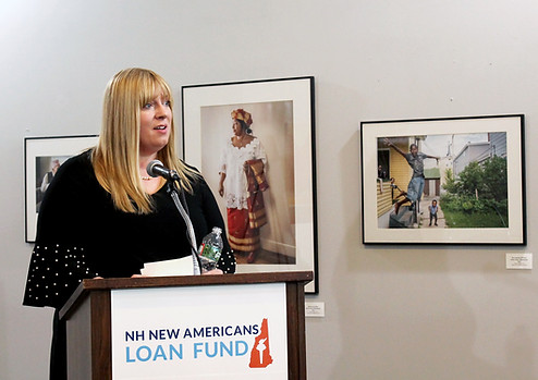 Laurel Adam speaking at press conference for the NH New Americans Loan Fund
