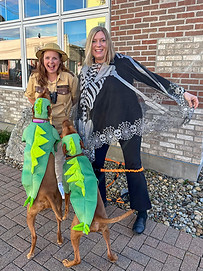 Laurel Adams and Karla Dillon on Halloween with dogs
