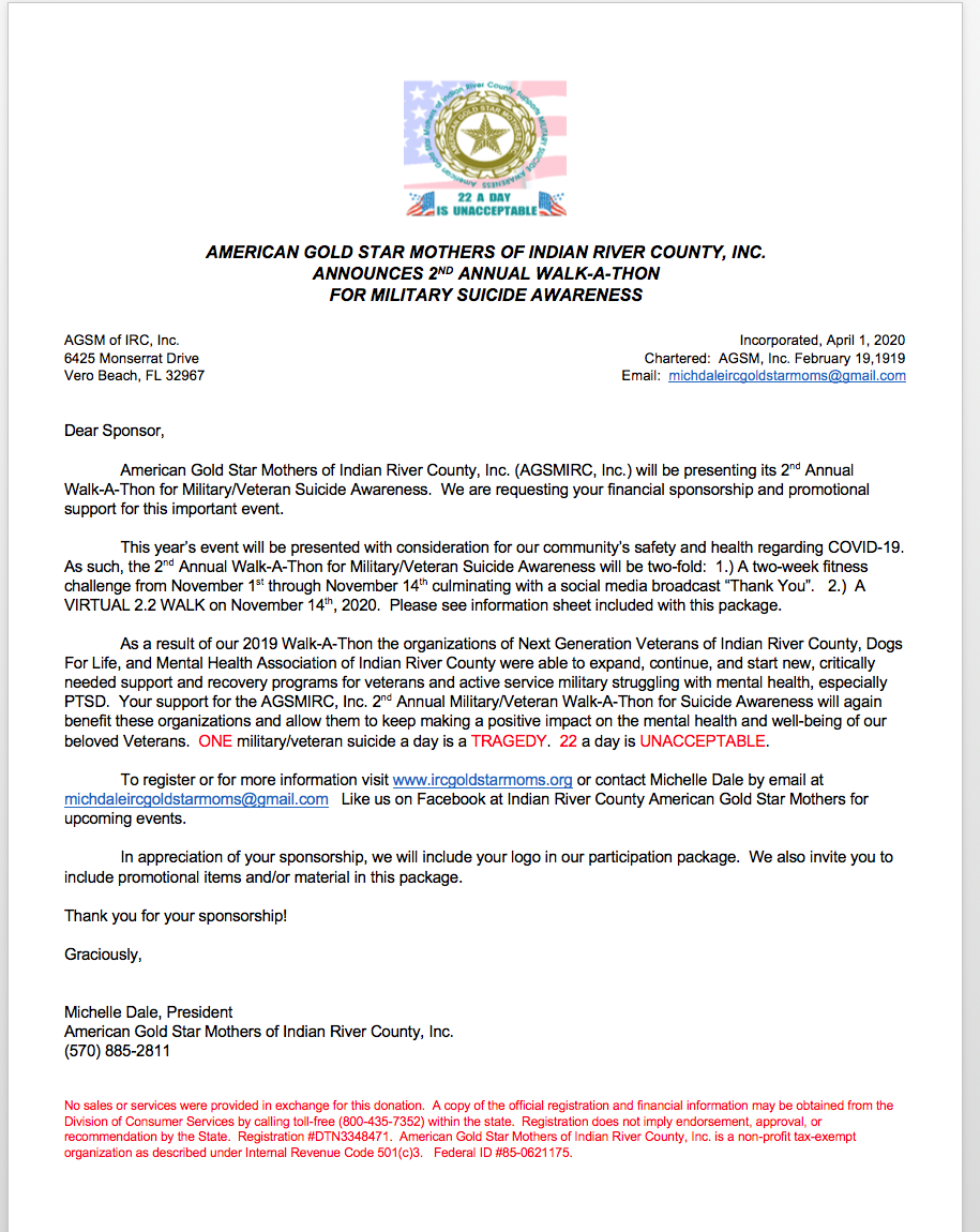 AGSMIRC, Inc. 2nd Annual Walk Sponsor Letter