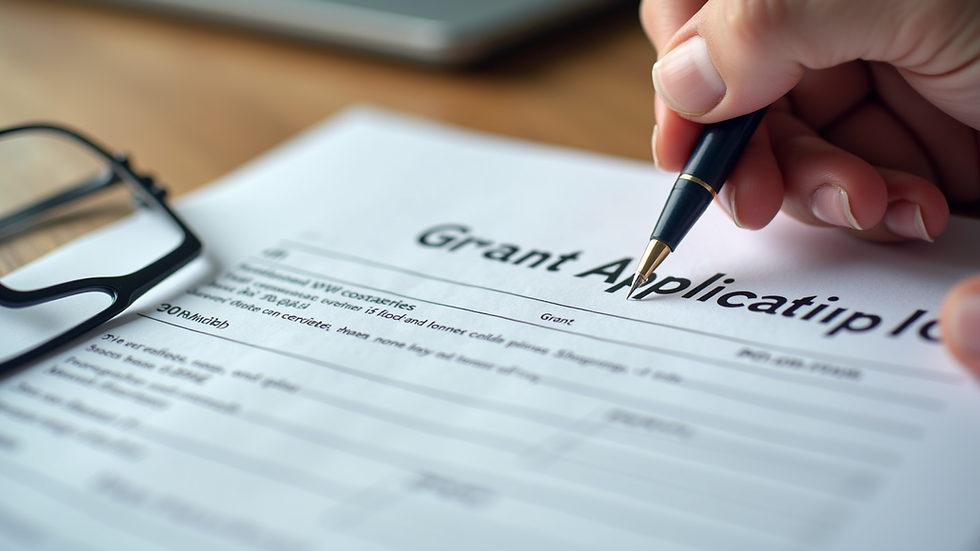 Close-up view of a charity grant application form being filled out