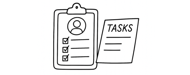 Illustration of a clipboard and a bit of paper with tasks written at the top of it