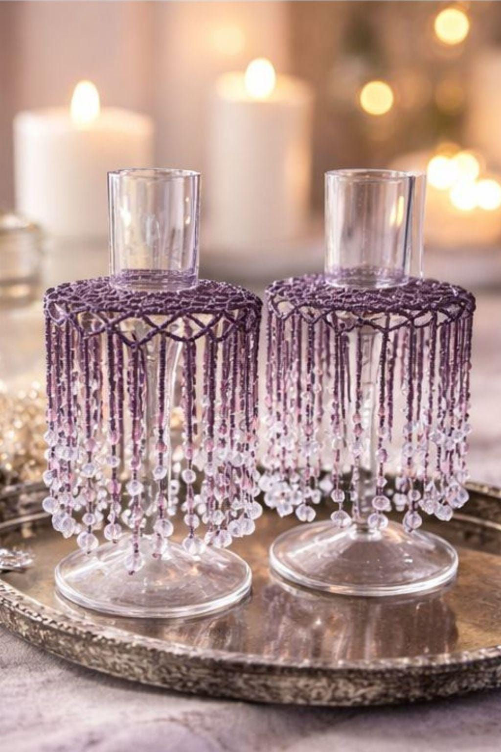 Beaded Crystal Candle Holders Set