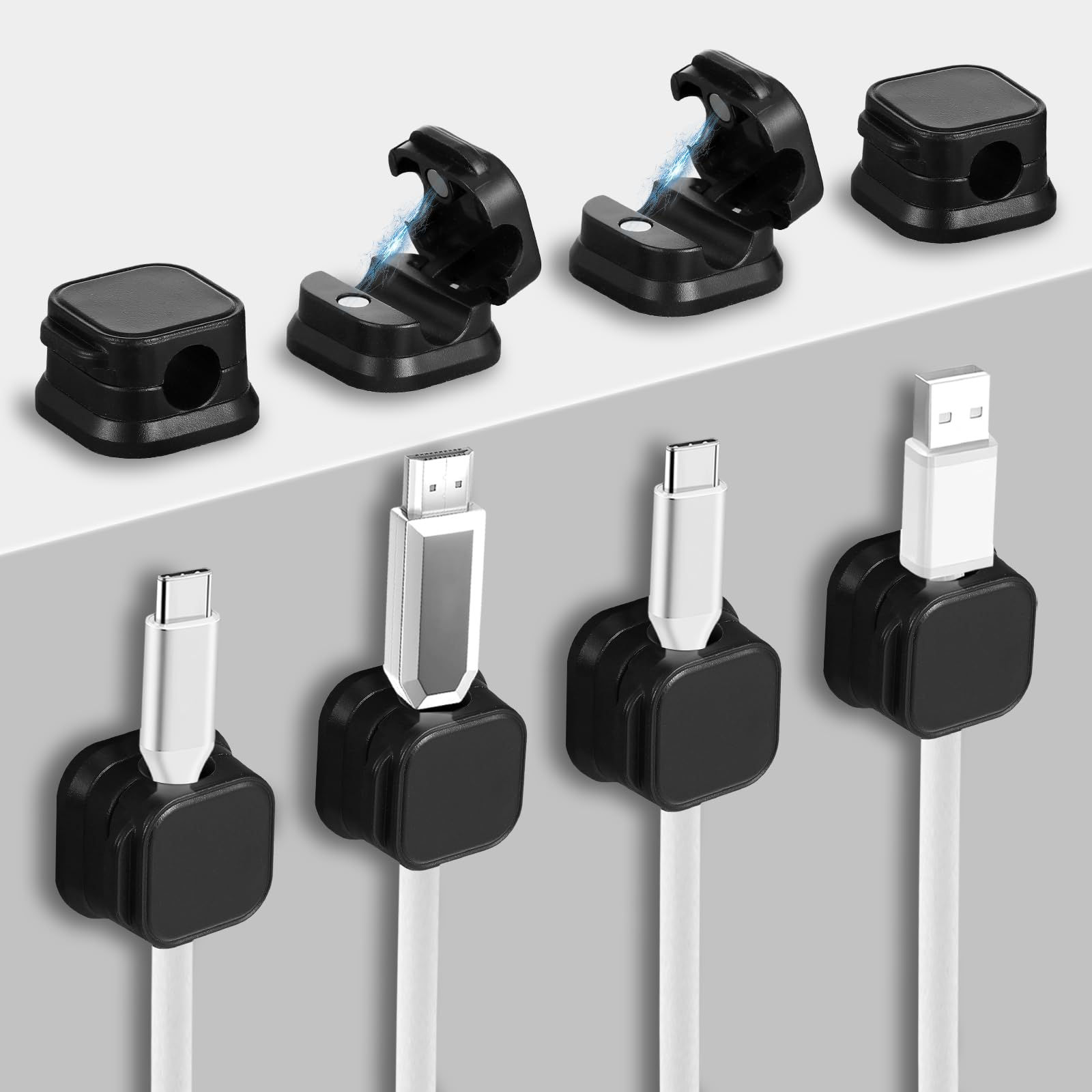 Qianyu 8 Pack Magnetic Cable Clips Smooth Adjustable Cable Clips Easy Under Desk