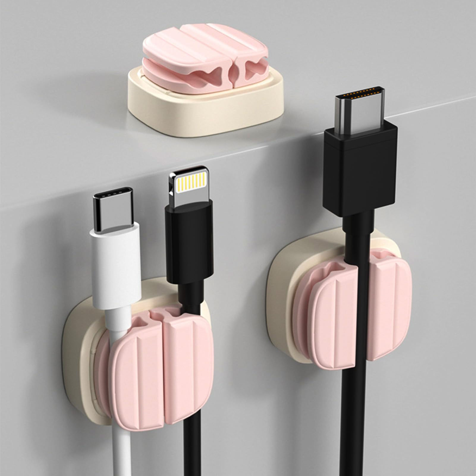 IFNOW 3-in-1 Cable Spring Holder Clips Pink 3 Pack Self Adhesive Cord Holder Und