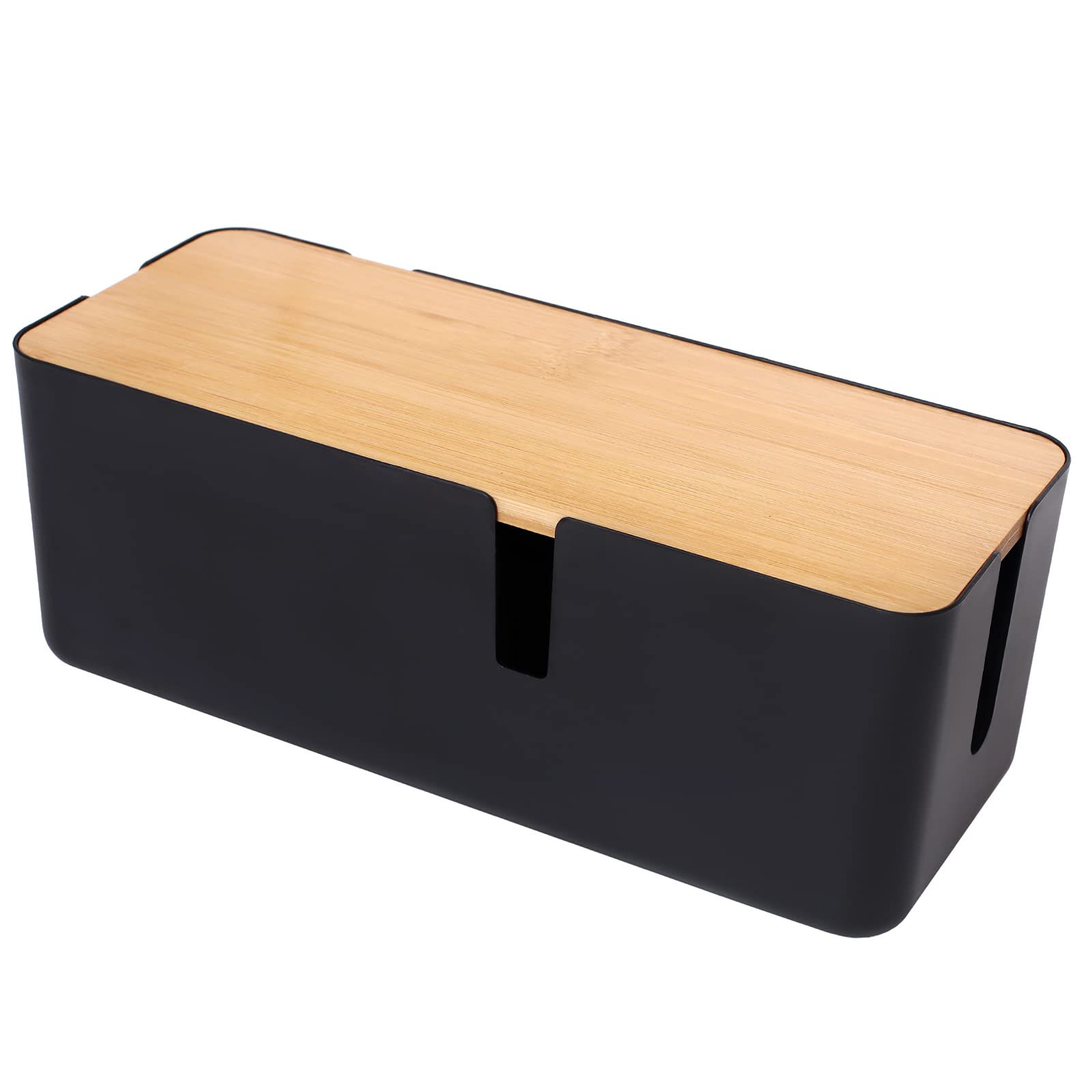 Changsuo Cable Management Box with Bamboo Lid Small Cable Organizer Box for Exte