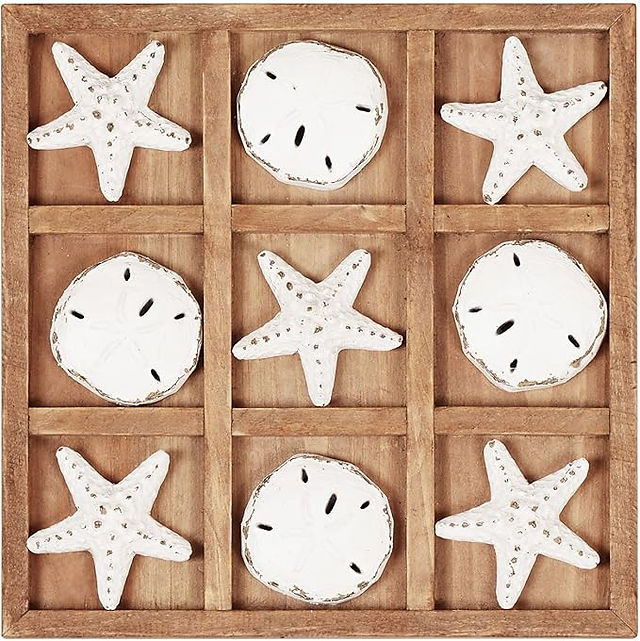 Coastal Summer Porch Refresh- NIKKY HOME Beach Tic Tac Toe for Fun Starfish Sand Dollar Coastal House Coffee Table Decor