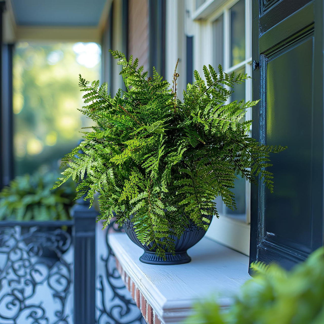 Coastal Summer Porch Refresh- Artificial Boston Fern Fake Ferns