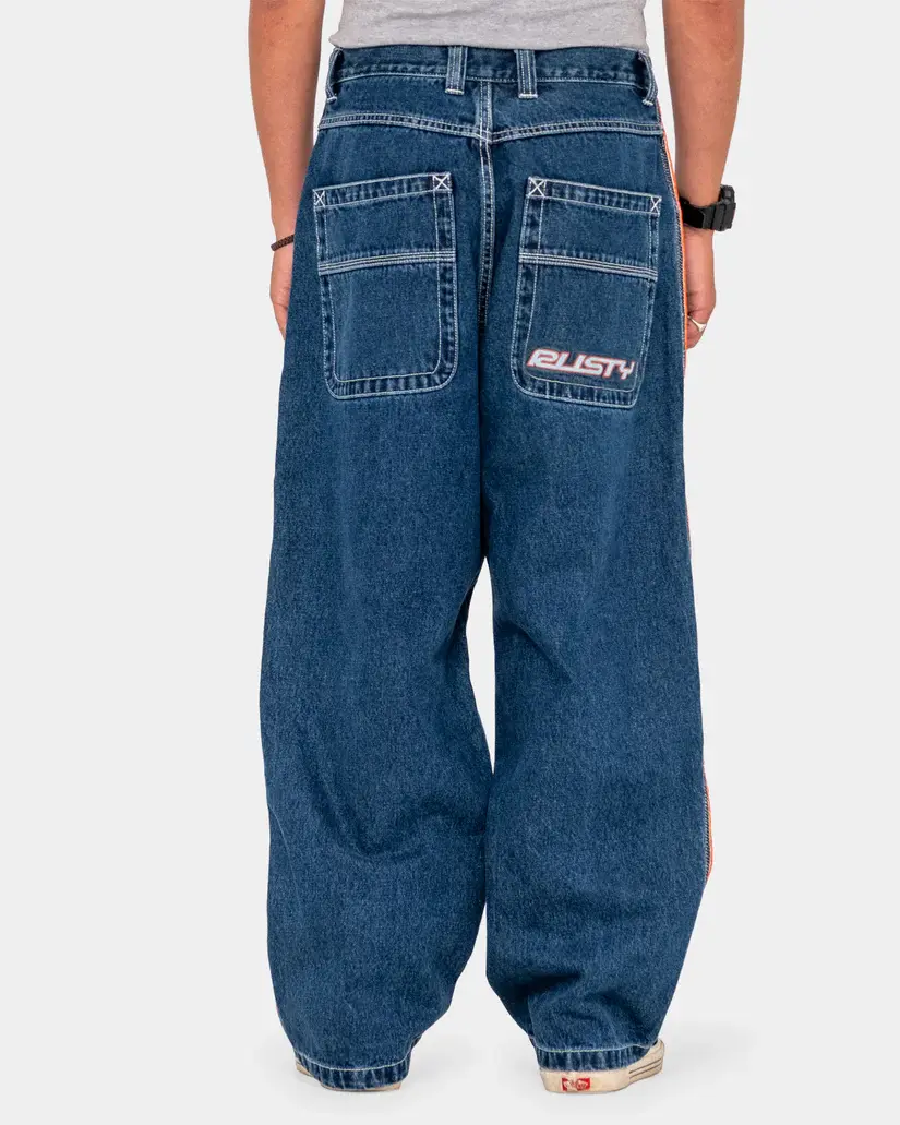 Thumbnail: RUSTY MEN'S FLIP DADDY 2.0 JEAN - DEEP SEA BLUE / ORANGE RRP $129.99