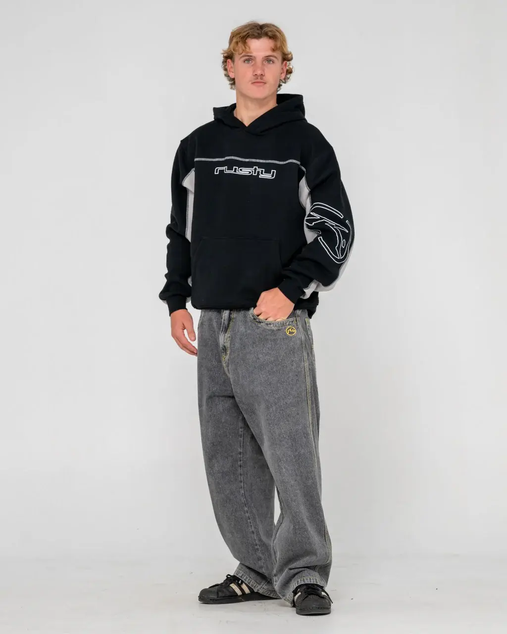 RUSTY MENS TITAN HOODED FLEECE - BLACK