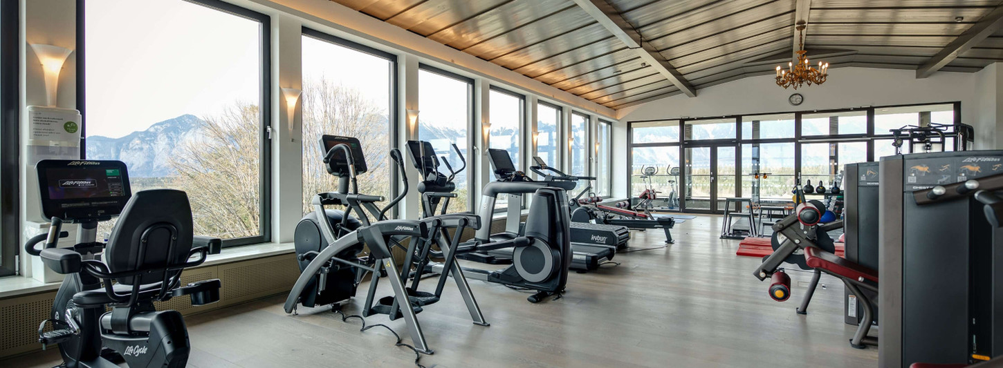 Gym with panoramic mountain views at Park Igls Mayr Clinic Austria