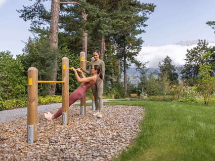Outdoor fitness area at Park Igls wellness clinic Austria