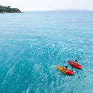 Kayaking on turquoise waters near F Zeen Retreats Kefalonia, Greece activity holiday