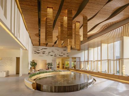 Spacious reception area with contemporary design at Six Senses Vana retreat