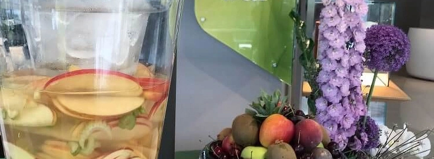 Infused water and fruit display at Clinique La Prairie tea bar