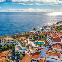 Aerial view of Galo Resort in Madeira overlooking the Atlantic Ocean