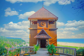 Clock tower overlooking the Arabian Sea at Ayursoma Ayurveda Resort.