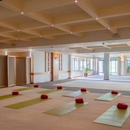 Yoga room set with mats and bolsters at Alpino Atlântico, Madeira
