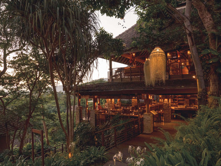 Kamalaya's main restaurant and sanctuary lit up at night