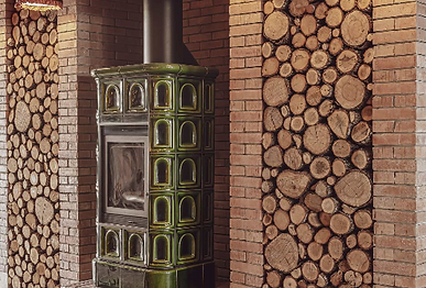 Fireplace with stacked logs in the lounge at Lily of the Valley Hotel