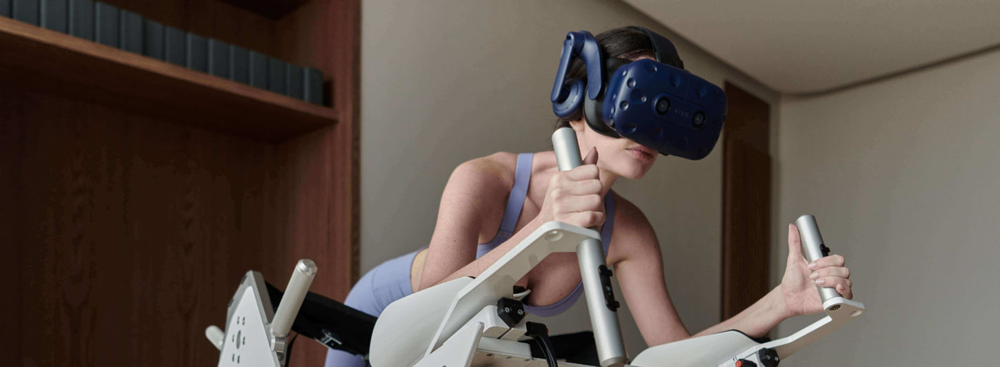 VR-assisted cycling session for rehabilitation and fitness at SHA Wellness Clinic Mexico