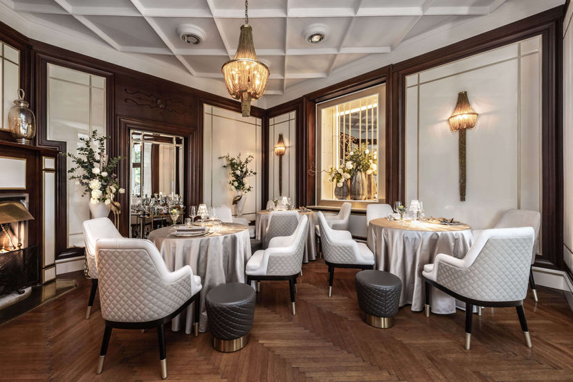 Elegant private dining room with soft lighting at Villa Eden