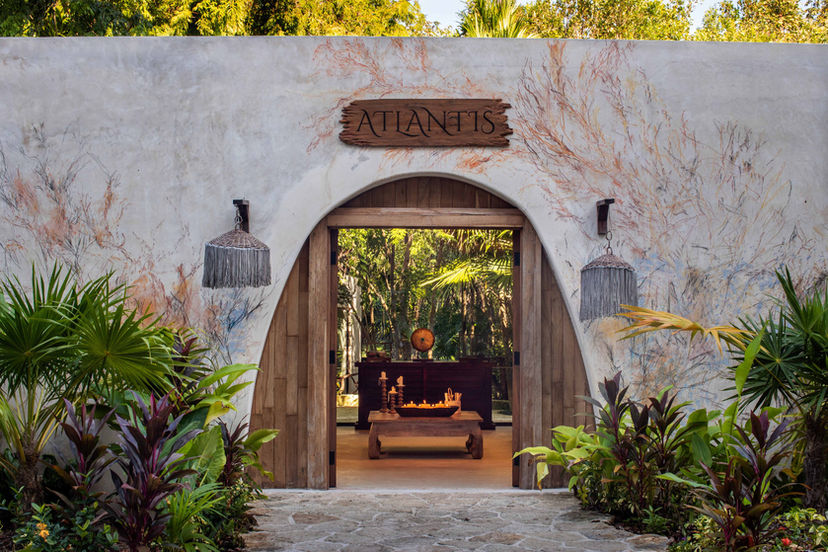 Entrance to Atlantis Spa at Palmaïa, a jungle-inspired wellness sanctuary in Riviera Maya, Mexico.