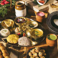 Ayurvedic vegetarian Thali meal at Six Senses Vana Anayu Restaurant in India.