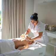 Quartz massage treatment with hot bags at The View Bouznika wellness retreat