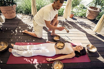 Sound healing therapy with Tibetan singing bowls at Preidlhof spa retreat