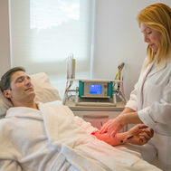 Intravenous laser therapy at ZEM Wellness Clinic, administered by a clinician as part of a medical programme