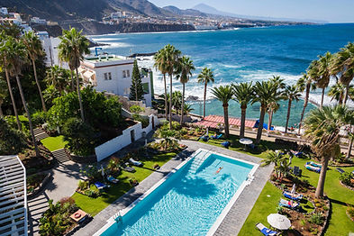 Infinity pool with palm trees and Atlantic views at Océano Health Spa Hotel Tenerife