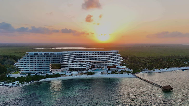 Sunset aerial view of SHA Wellness Clinic Mexico on the Caribbean coast